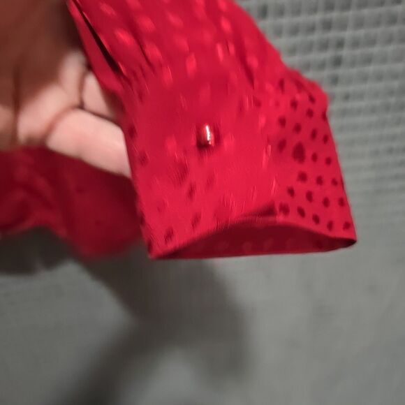 VTG Red Silky Blouse Sz10 Button up 70s 80s Valentines Romantic Glam Rock Asian - Picture 8 of 13